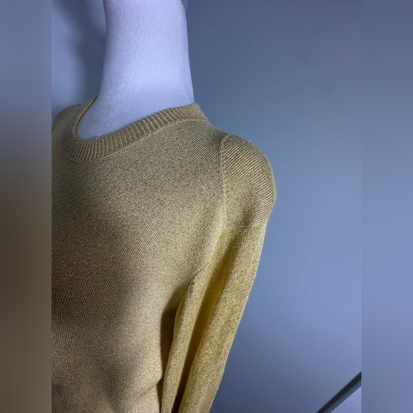 Free People Let it Shine Mustard Metallic Glitter Ballon Sleeve Light Sweater M - Picture 6 of 16